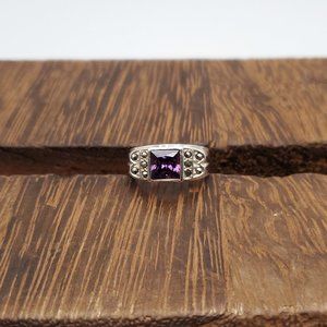 Size 6.75 925 Sterling Silver Stunning Purple CZ With Marcasite Accents Ring